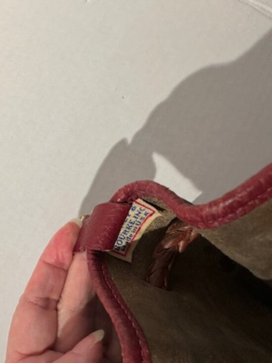 Dooney & Bourke Vintage Drawstring All Weather Leather Bucket Bag Tan Navy - Picture 9 of 14